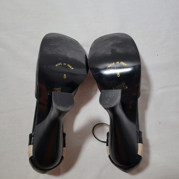 Baci Italian Platform Colorblock  Black /Tan  Leather Women's Size 8 Mary Janes - Picture 7 of 7